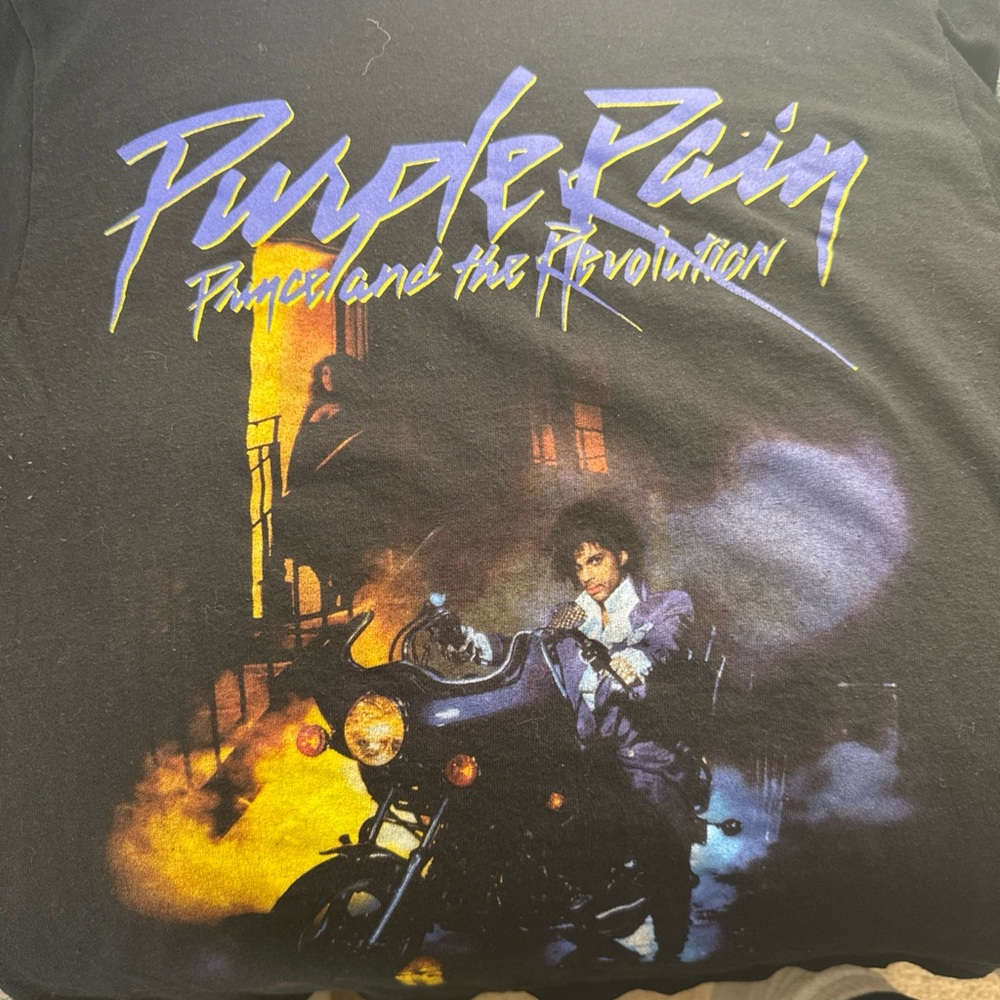 Purple and Black Short Sleeve Tee with Bold Graphic Design